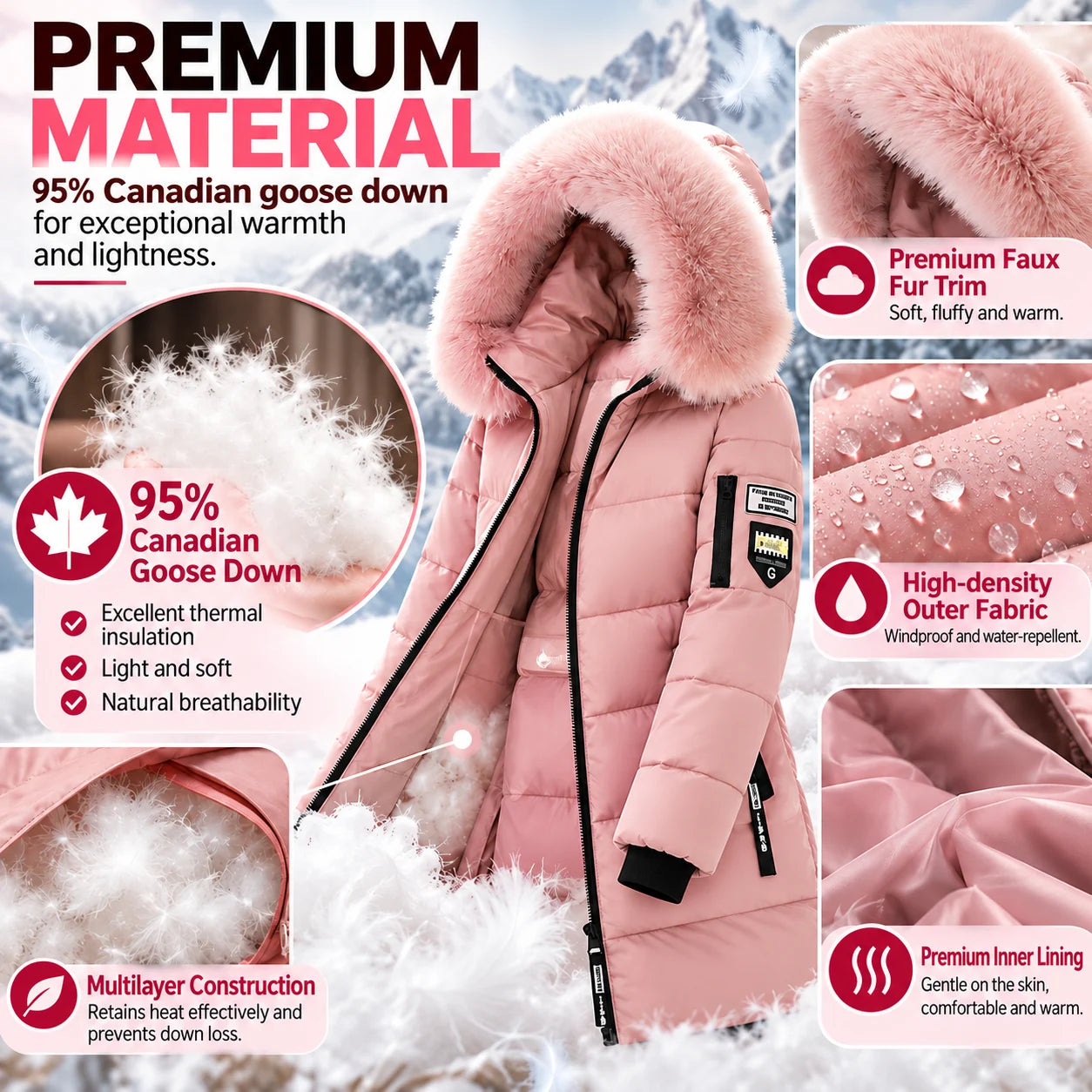 Women's hooded down coat product detail 3