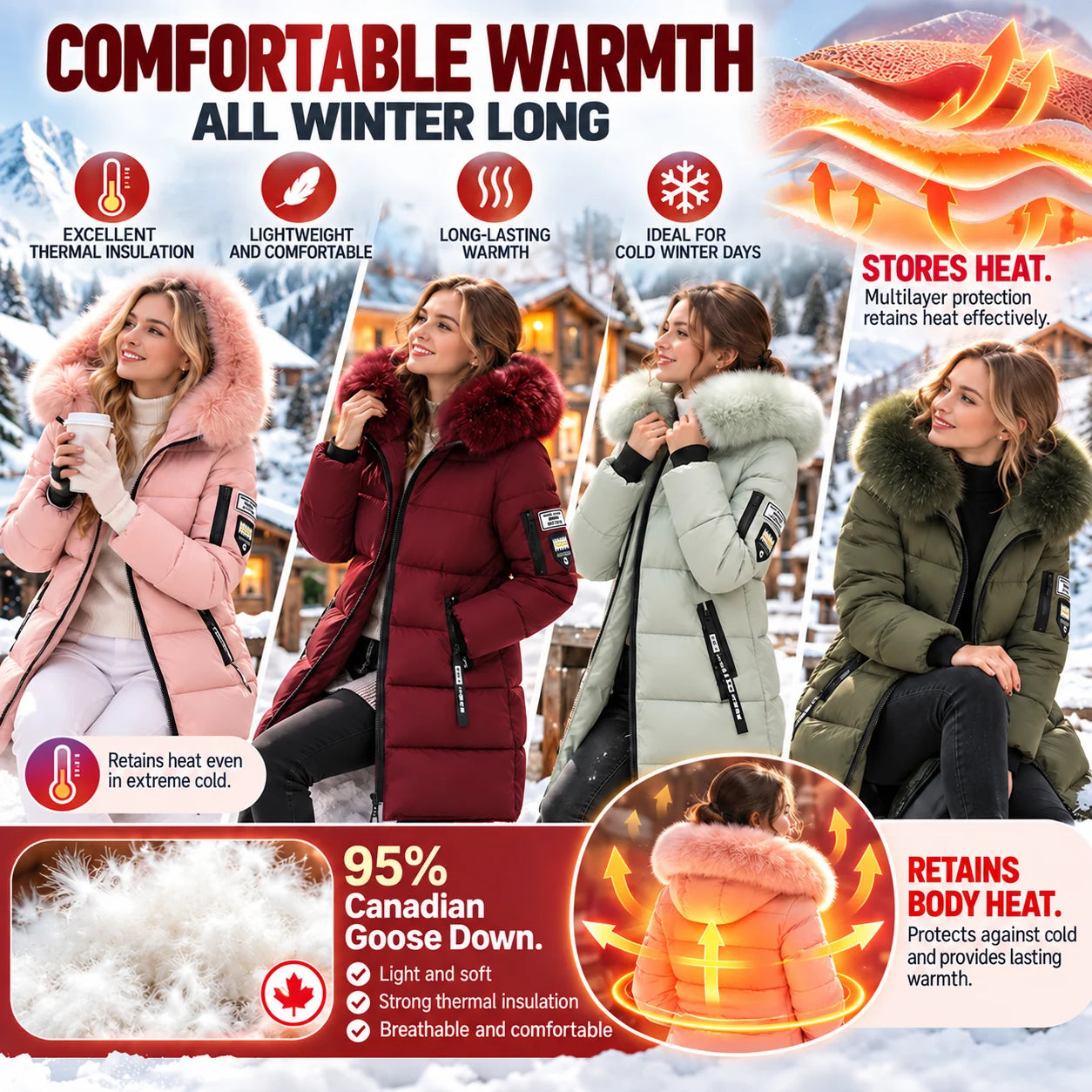Women's hooded down coat product detail 4