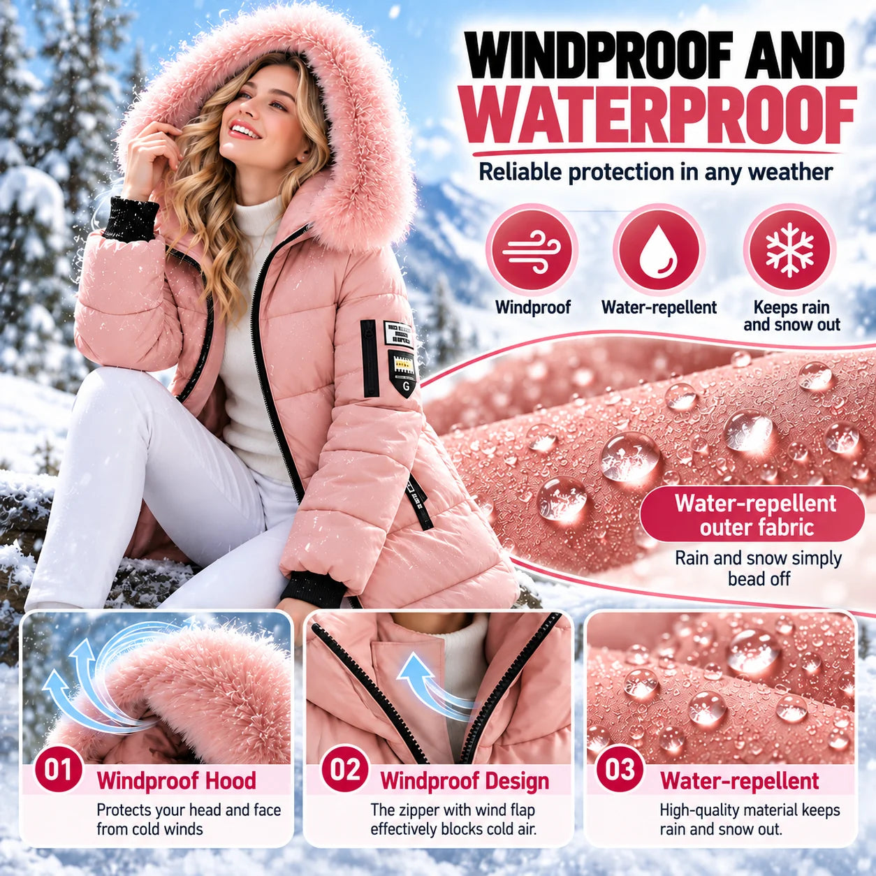 Women's hooded down coat product detail 5