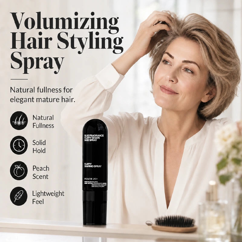 Volumizing styling spray with natural fullness, solid hold, peach scent and a lightweight feel